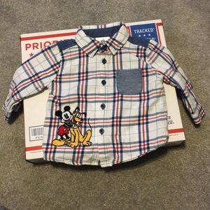 Mickey & Pluto Disney Baby plaid dress shirt